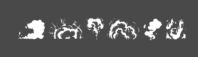 Cartoon motion explosions. Animated explosion shot, explode fire frames. Exploding effect frames vector illustration. Explosion cartoon animation, boom movement, explore effect.  © Very Well Studio