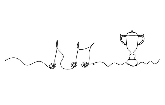 Abstract whole note with trophy as continuous lines drawing on white background