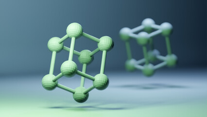 3D molecules model structure, render illustration, conceptual background for research, science, chemistry or medicine, molecular biology technology