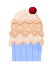 Ice cream icon. Sweets, dessert and delicacy, gourmet. Sticker for social networks and messengers. Symbol of summer season and hot weather. Cafe or restaurant. Cartoon flat vector illustration