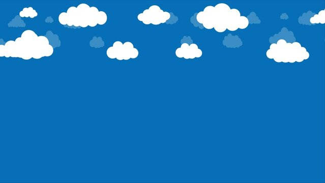 Animated Clouds Moving Fast on blue Screen. Cartoon sky animated background. Flat animation.