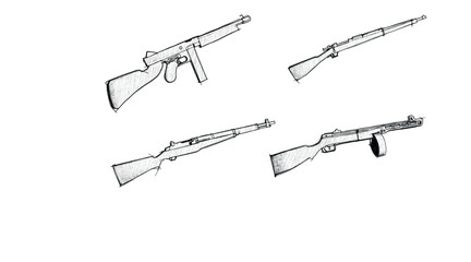 Second world war riffle collection. Sketch style vector illustration