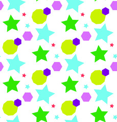 seamless vector pattern made of funny colorful stars and geometrical figures