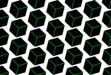 seamless vector pattern made of black cubes with glowing edges