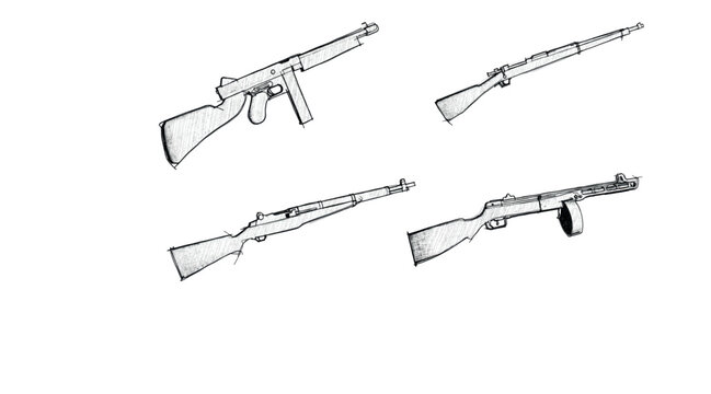 Second World War Riffle Collection. Sketch Style Vector Illustration