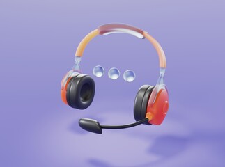 Headphones with a microphone with glass elements in the style of glassmorphism on an isolated background 3d rendering