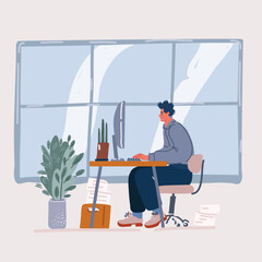 Vector illustration man watch video on the computer