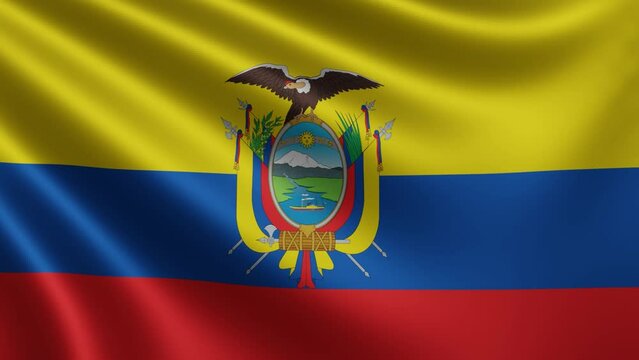 Ecuadorian flag in the wind closeup, the national flag of Ecuador flutters in 3d, in 4k resolution. High quality 4k footage