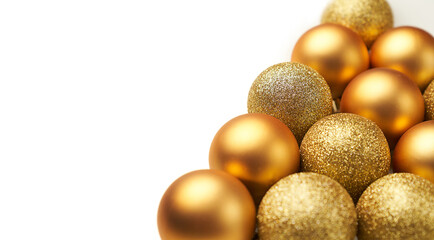 golden christmas balls with triangle shape on a white background