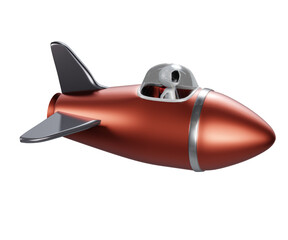 Astronaut and Red realistic rocket isolated on background 