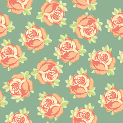 Retro seamless pattern with gentle roses. Abstract background with beautiful flowers. Vintage colorful illustration