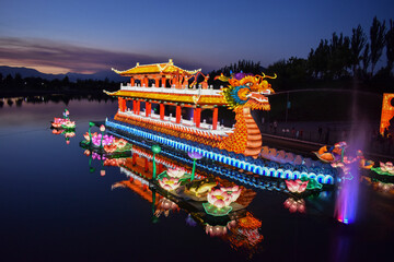 chinese dragon boat in festival of lights