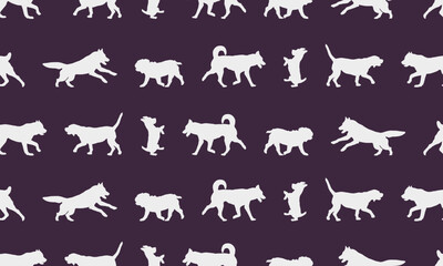Silhouette of dogs different breeds. Seamless pattern. Endless texture. Design for fabric, decor, wallpaper, wrapping paper, surface design.