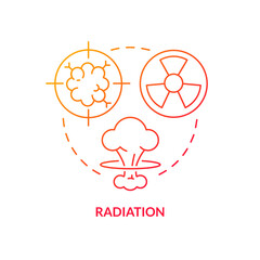 Radiation red gradient concept icon. Hazard for body cells damage. Nuclear explosion danger abstract idea thin line illustration. Isolated outline drawing. Myriad Pro-Bold font used
