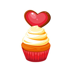 Christmas and New Year cupcake and muffin decorated with gingerbread heart.An element for Christmas design.