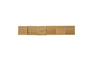 6 wooden blocks with space for letters on white background