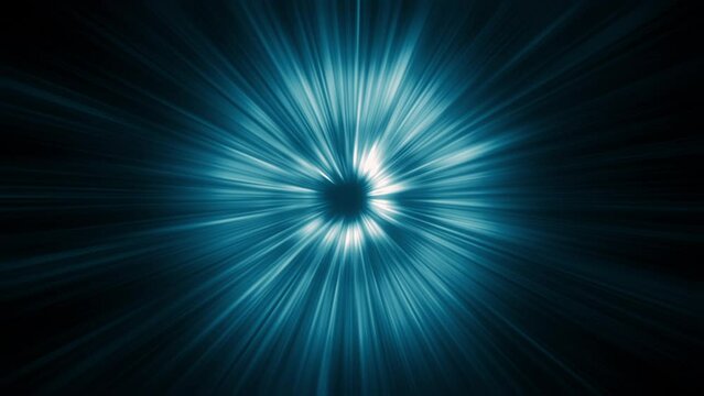 Abstract loop rotating vivid glow blue  star speed light with beam radial light emitted from the center star rotation. 4K 3D fractal radiant star with colored rays seamless loop infinite background. 