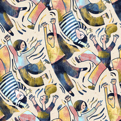 Seamless pattern with people.