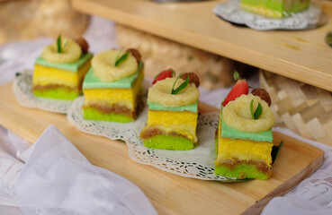 Delicious small cake with fruit on the table ready to eat