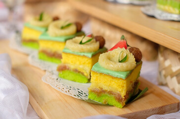 Delicious small cake with fruit on the table ready to eat