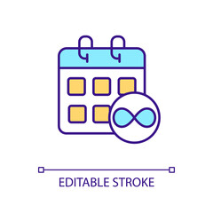 Permanent action RGB color icon. Regular appointments. Long term schedule. Planner and organizer. Isolated vector illustration. Simple filled line drawing. Editable stroke. Arial font used