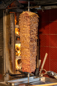 Turkish meat doner. Meat cooked in wood fire is doner. Traditional Turkish cuisine delicacies