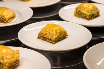 Pistachio baklava. Baklava prepared for serving