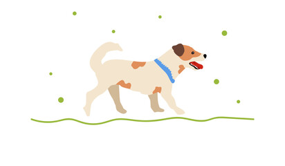 A dog on a walk. A small dog in a collar. Cute vector dog. Flat illustration