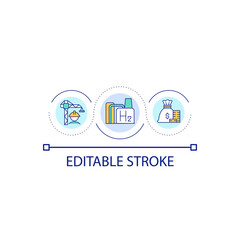 Investments to hydrogen production loop concept icon. Renewable energy. Carbon free economy abstract idea thin line illustration. Isolated outline drawing. Editable stroke. Arial font used