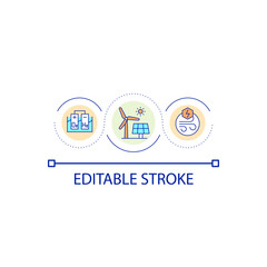 Renewable energy loop concept icon. Green electricity. Sustainable life. Alternative power sources abstract idea thin line illustration. Isolated outline drawing. Editable stroke. Arial font used