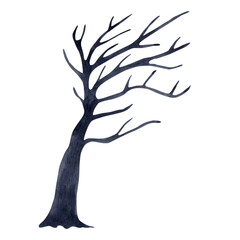 Tree watercolor illustration isolated on white background. Happy Halloween.
