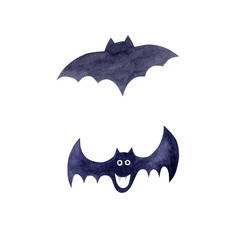 Bat watercolor illustration isolated on white background. Happy Halloween.