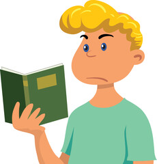 Boy reading book, vector illustration.
