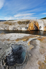  Famous fumaroles with water azure.
