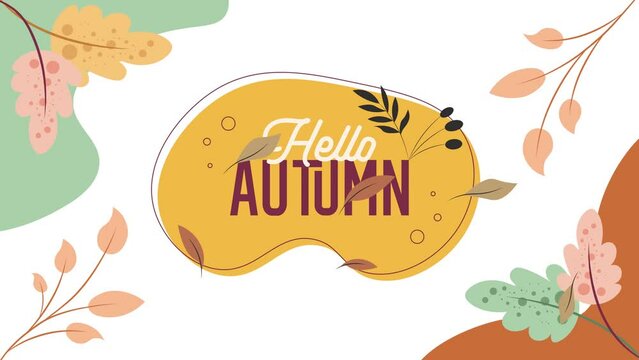 Hello autumn text, weather, intro cartoon style