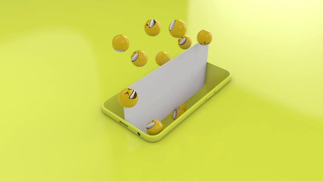 3d lol emojis rising up from the cellphone