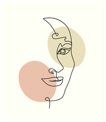 Half face of a girl in one line style. Vector stock illustration. White background. isolated. outline. Modern design for posters with blots.
