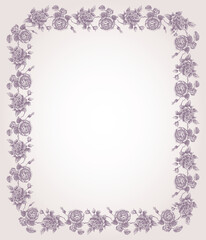 Decorative greeting card with border of delicate drawn roses