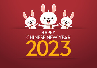 Obraz na płótnie Canvas Happy Chinese new year greeting card 2023 with cute rabbit. Animal holidays cartoon character. Rabbit icon vector. Year of Rabiit.