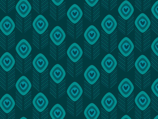 Peacock feathers abstract vector pattern in teal color palette