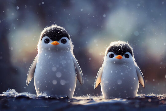 Cute Penguins in the Snow