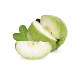 Fresh Guava fruit with leaves isolated on transparent background. (.PNG)