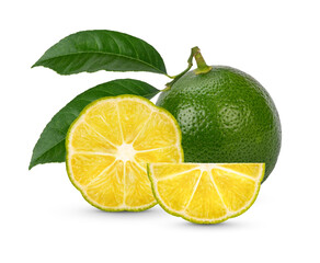 Fresh lime sliced with leaves isolated on transparent background (.PNG)