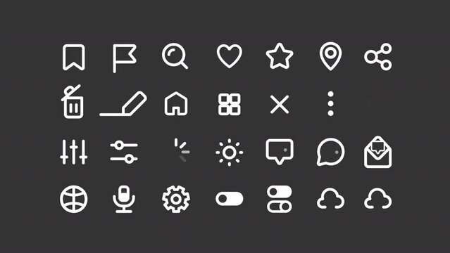 Animated web white line ui icons. Smartphone navigation. Seamless loop HD video with alpha channel on transparent background. Isolated user interface symbols motion graphic design for night mode