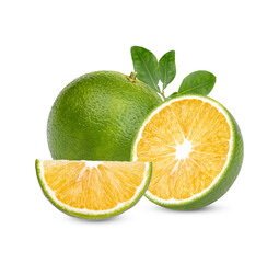 Fresh orange with leaves isolated on transparent background. (.PNG)