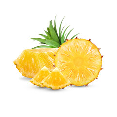 Fresh pineapple with leaves isolated on transparent background (.PNG)
