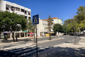 Fototapeta na wymiar Empty road in the Almada district of Lisbon