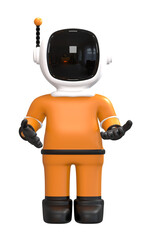 cartoon astronaut in orange space suit 3d render isolated on white background