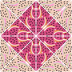 Creative skin endless wallpaper. Abstract watermelon slices mosaic seamless pattern.