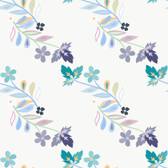 Fototapeta na wymiar Abstract cute leaves and flower seamless pattern. Beautiful floral wallpaper. Cute plants endless backdrop.